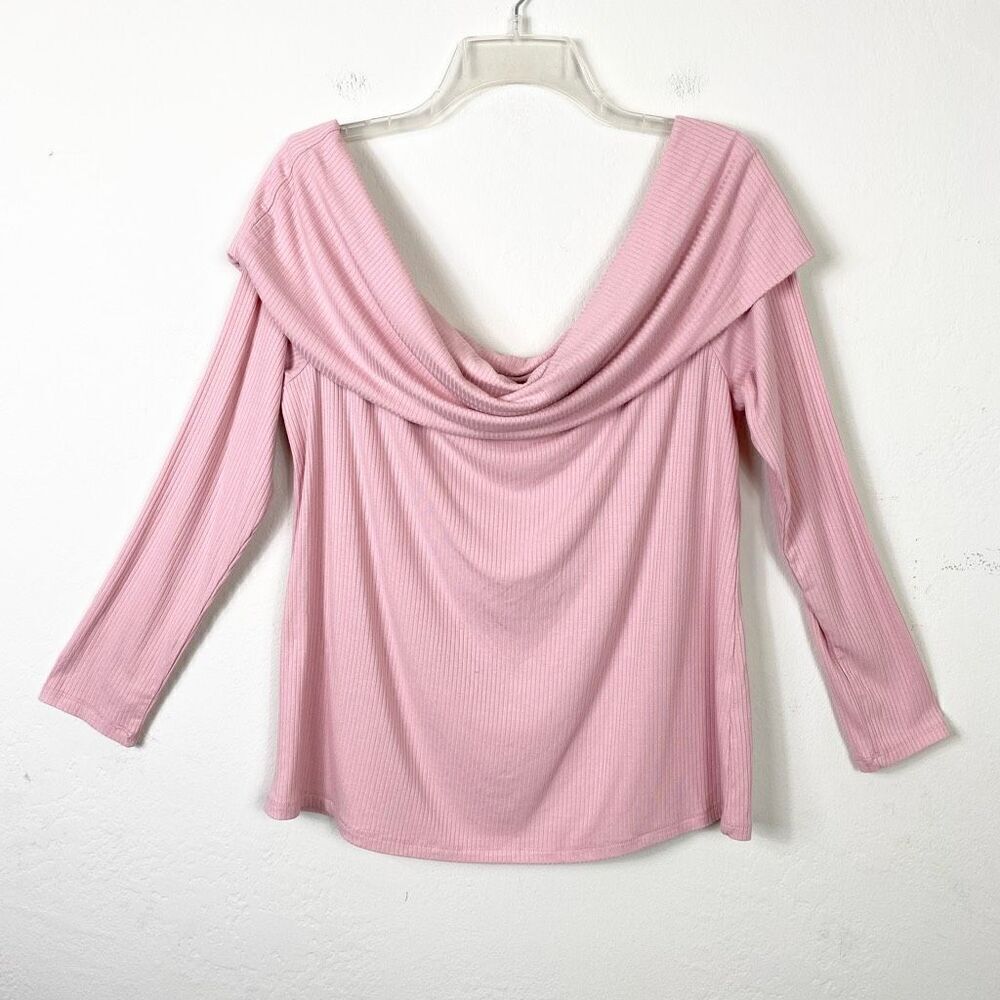 Eloquii Pink Ribbed Knit Long Sleeve Off the Shoulder Sweater Size 14/16